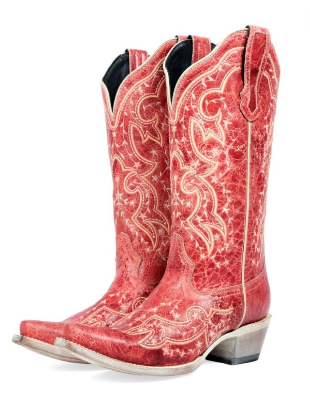 JB Dillon Zinnia Size 7 Red Distressed Embroidered Western Cowboy Boots